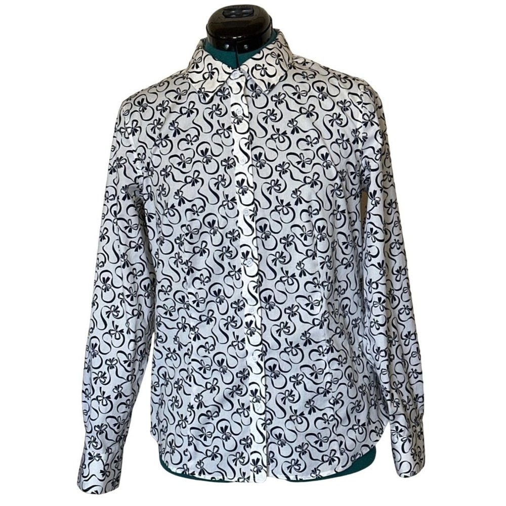 Talbots Wrinkle-Resistant Blouse Ribbon Pattern Cotton Blend Women's Size 8